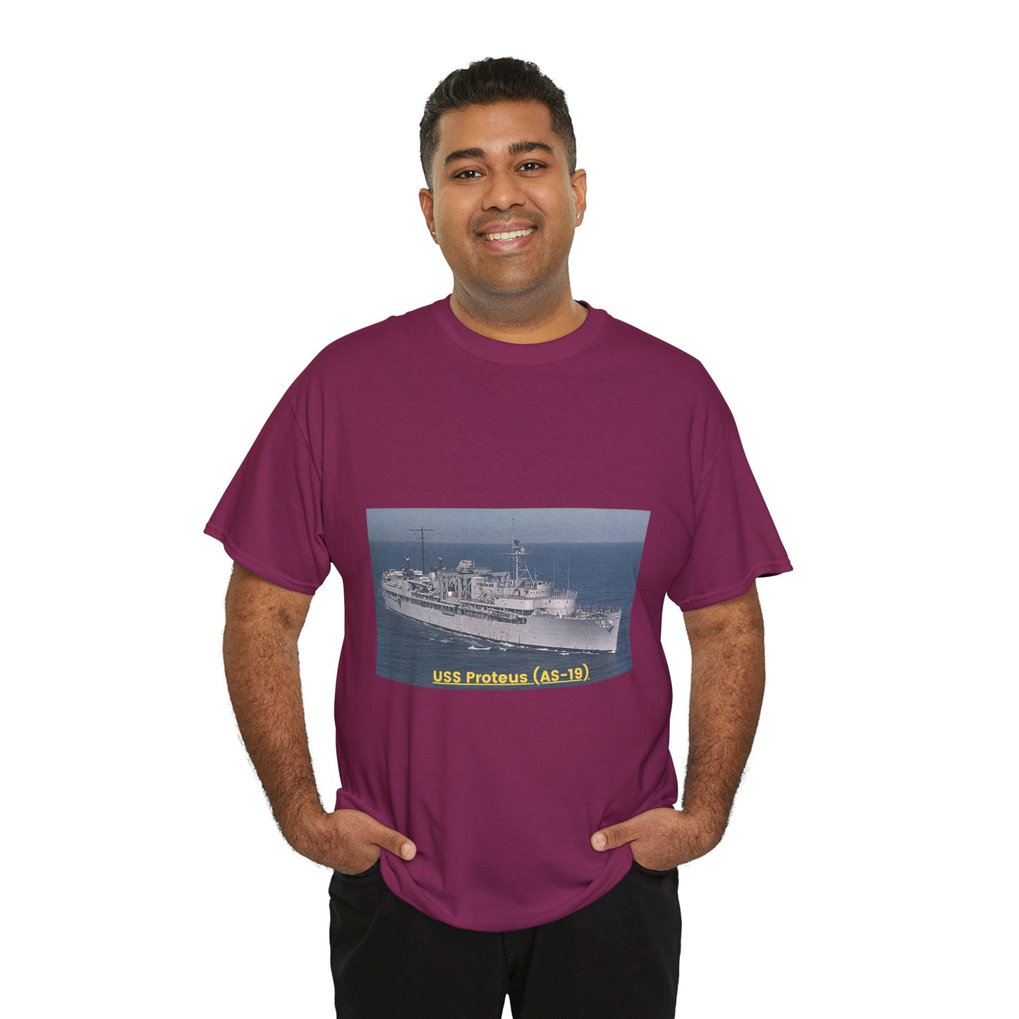 USS Proteus (AS-19) Navy POD Smileandlaughtees Unisex Heavy Cotton Tee T-Shirt