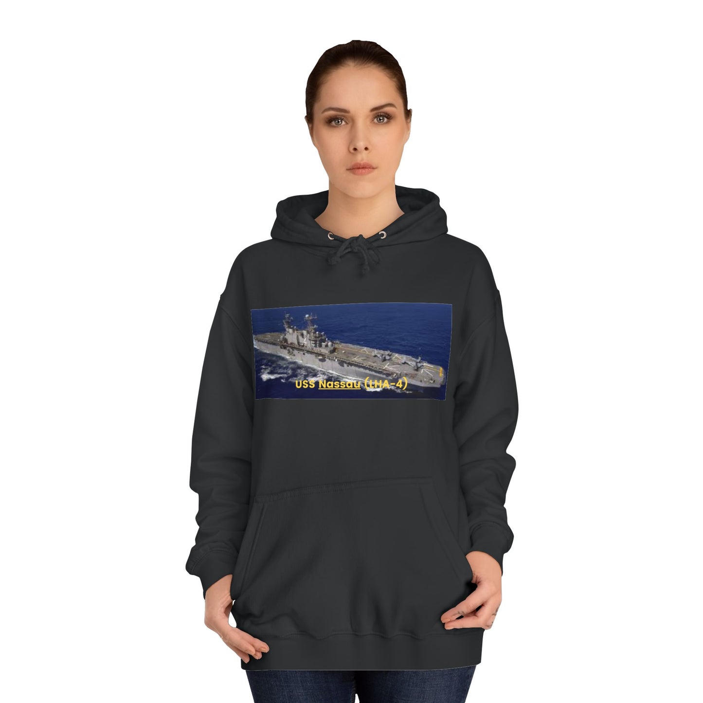 USS Nassau (LHA-4) Navy POD Smileandlaughtees  Unisex College Hoodie