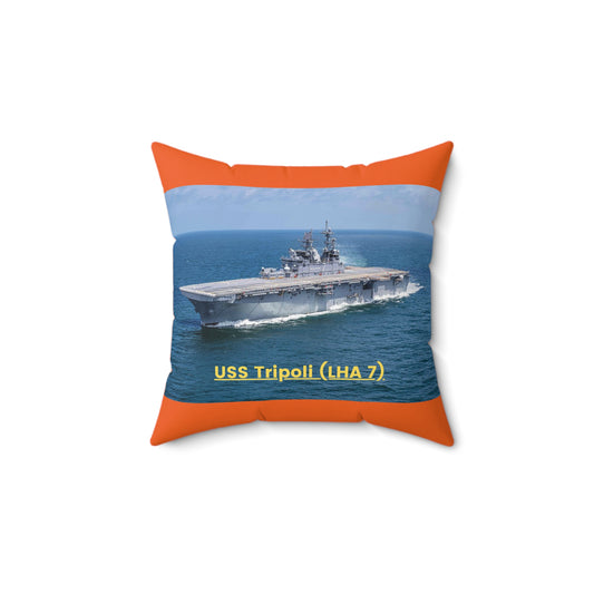 USS Tripoli (LHA 7) Navy POD Smileandlaughtees Spun Polyester Square Pillow