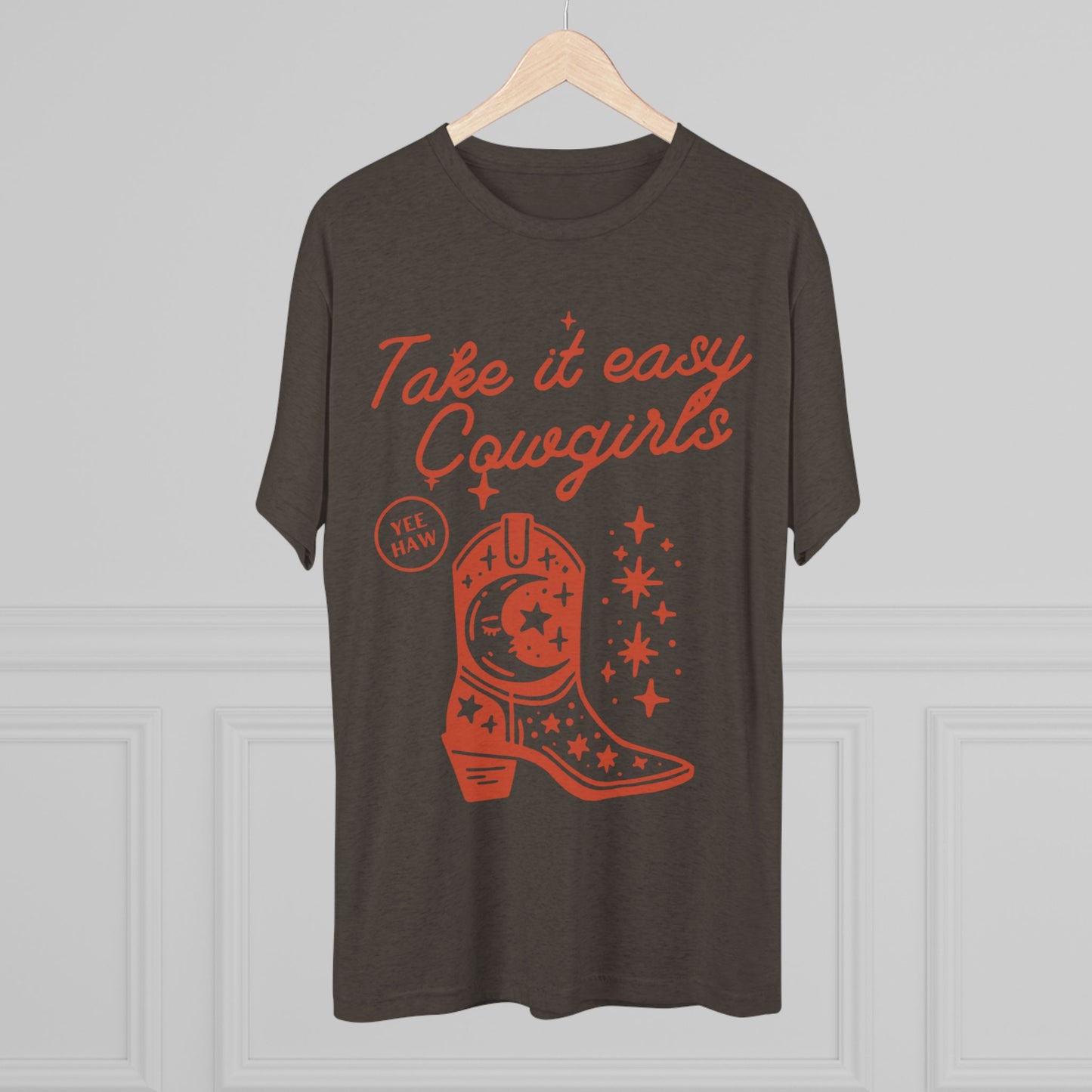 Take It East Cowgirls SmileandLaughTees Unisex Tri-Blend Crew T-Shirt