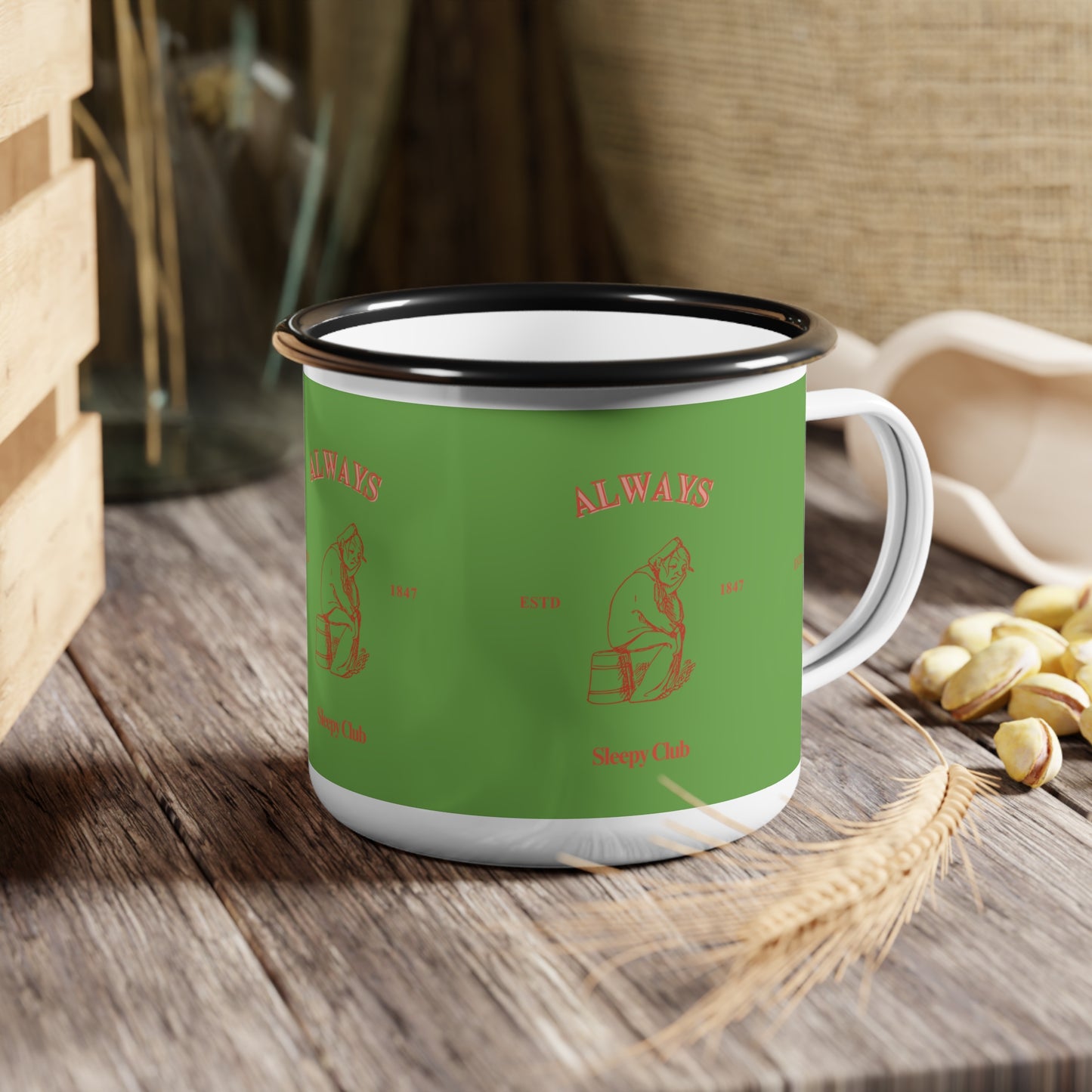 Always Sleepy Club SmileandLaughTees Enamel Camp Cup