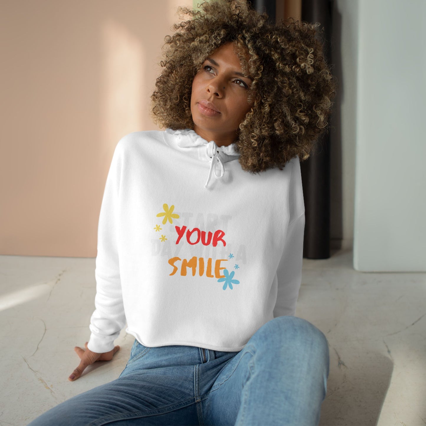 Start Your Day with a Smile SmileandLaughTees Crop Hoodie Sweatshirt