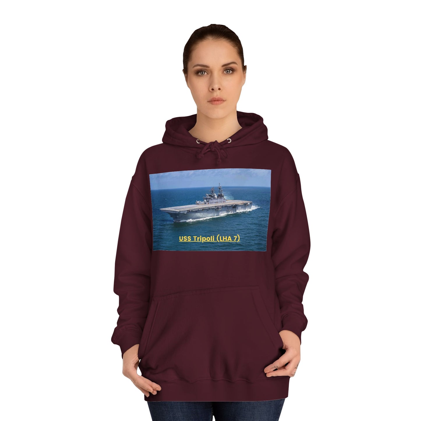 USS Tripoli (LHA 7) Navy POD Smileandlaughtees Unisex College Hoodie