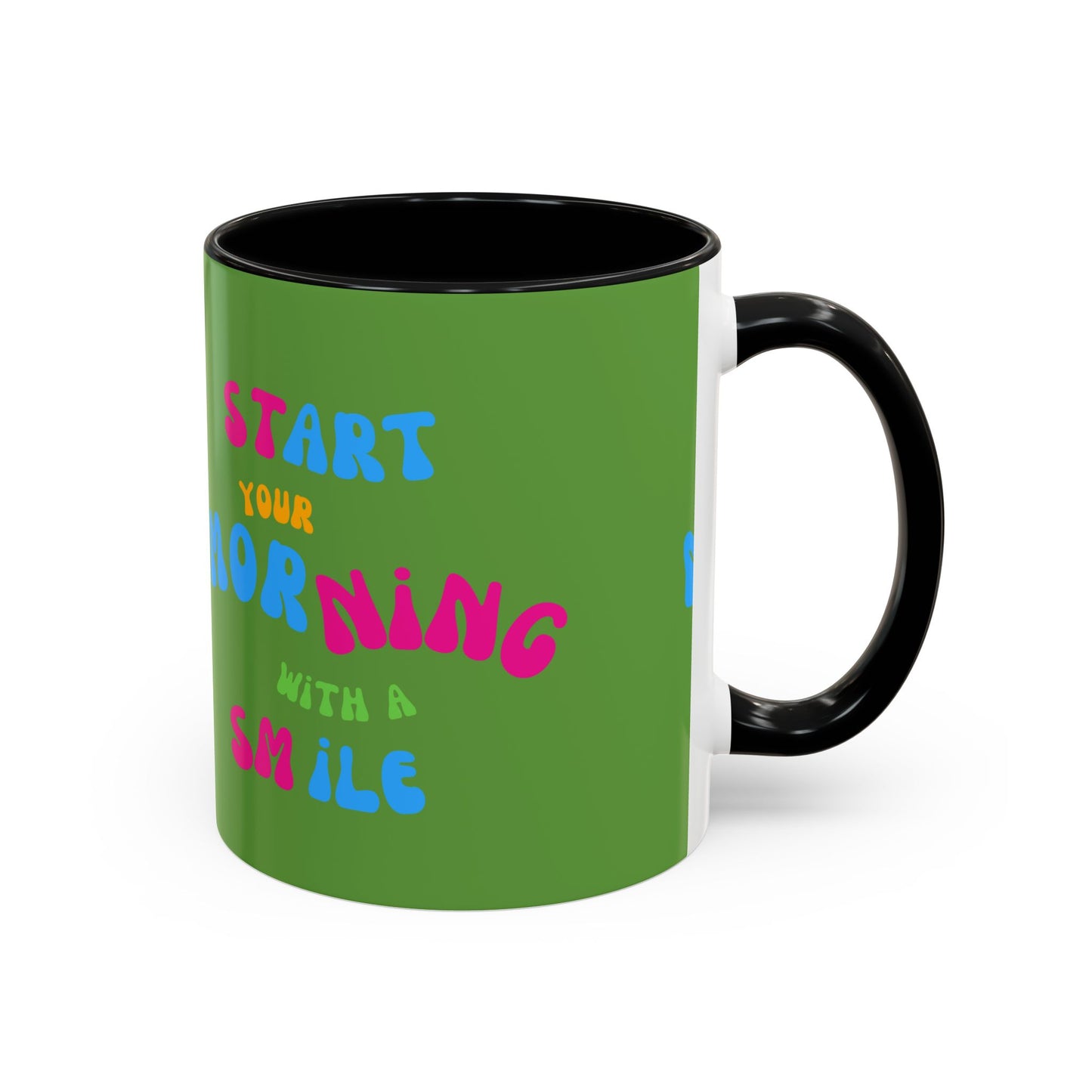 Start youre Morning with a Smile SmileandLaughTees Accent Coffee Mug (11, 15oz)