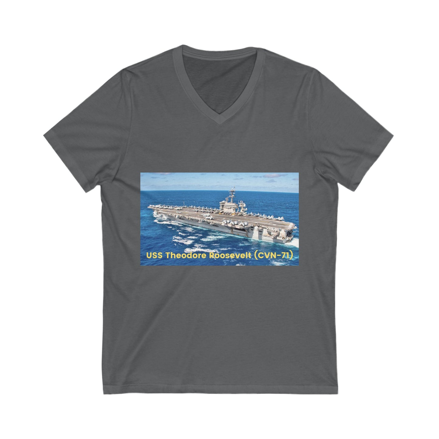 USS Theodore Roosevelt (CVN-71) Unisex Jersey Short Sleeve V-Neck Tee T-Shirt