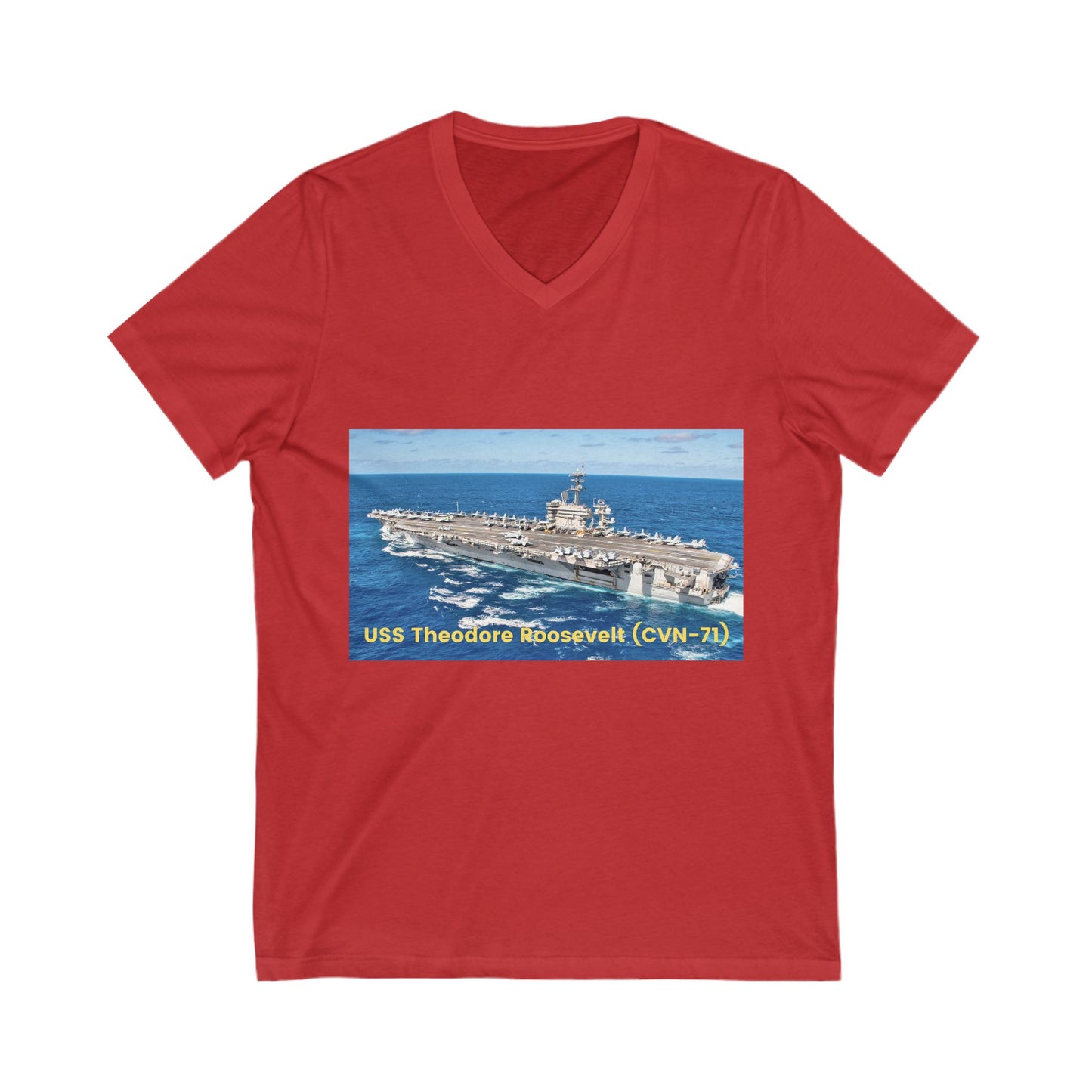 USS Theodore Roosevelt (CVN-71) Unisex Jersey Short Sleeve V-Neck Tee T-Shirt