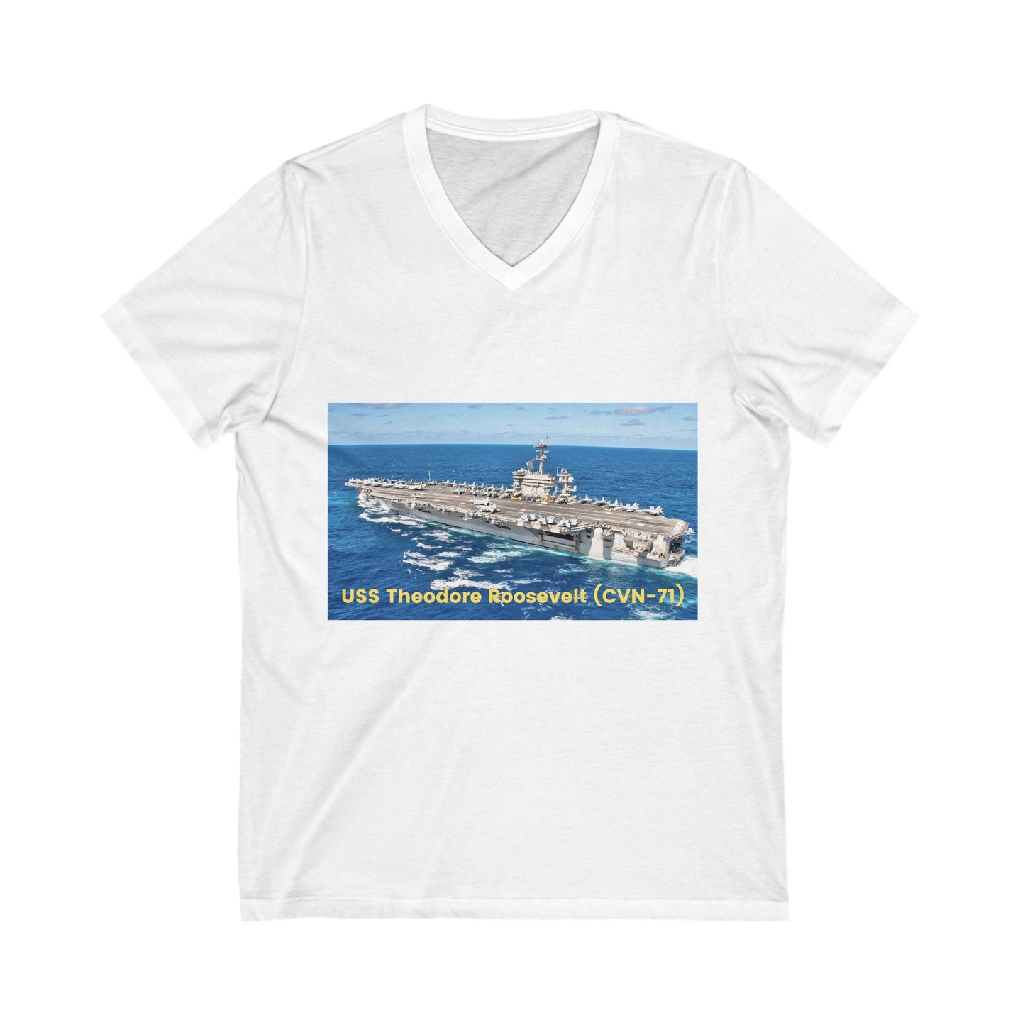 USS Theodore Roosevelt (CVN-71) Unisex Jersey Short Sleeve V-Neck Tee T-Shirt