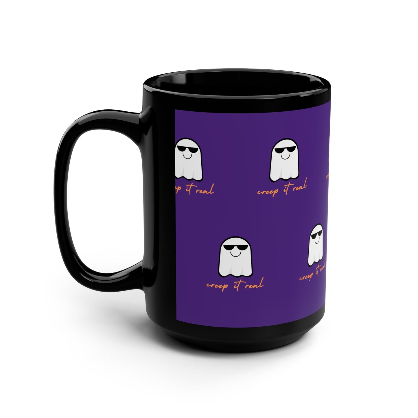 Creep It Real SmileandLaughTees Black Mug, 15oz