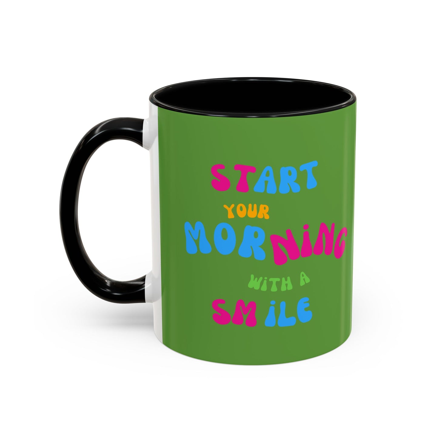 Start youre Morning with a Smile SmileandLaughTees Accent Coffee Mug (11, 15oz)