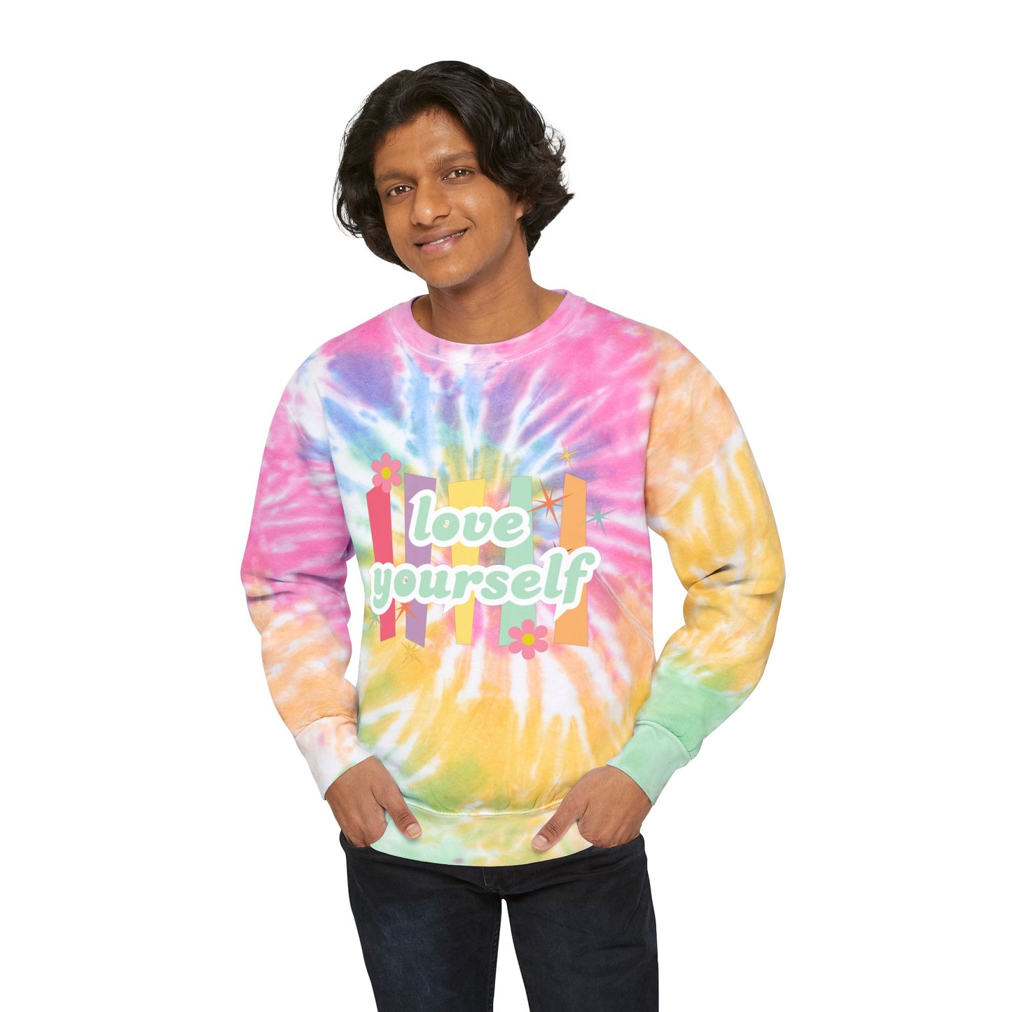 Love Yourself SmileandLaughTees Unisex Tie-Dye Sweatshirt