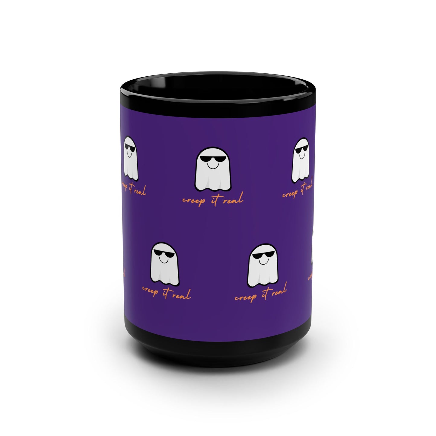 Creep It Real SmileandLaughTees Black Mug, 15oz