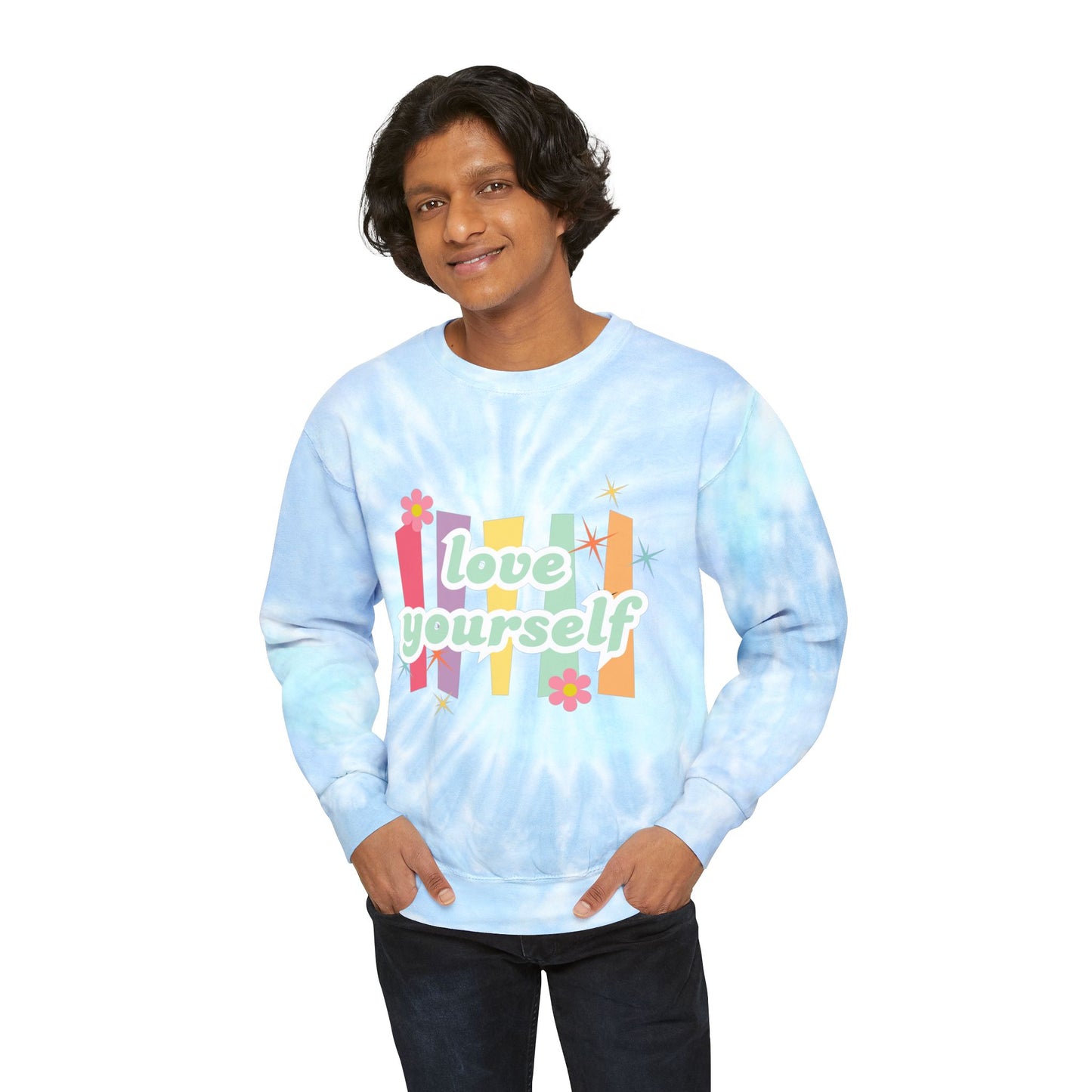 Love Yourself SmileandLaughTees Unisex Tie-Dye Sweatshirt