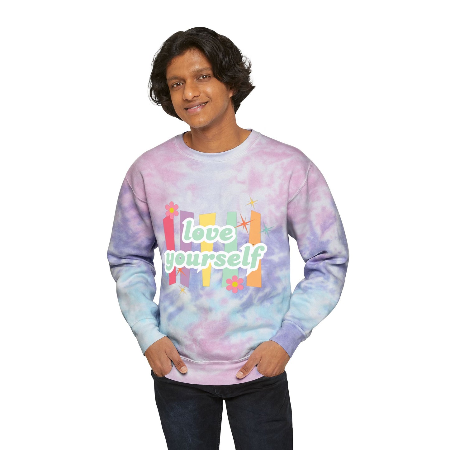 Love Yourself SmileandLaughTees Unisex Tie-Dye Sweatshirt