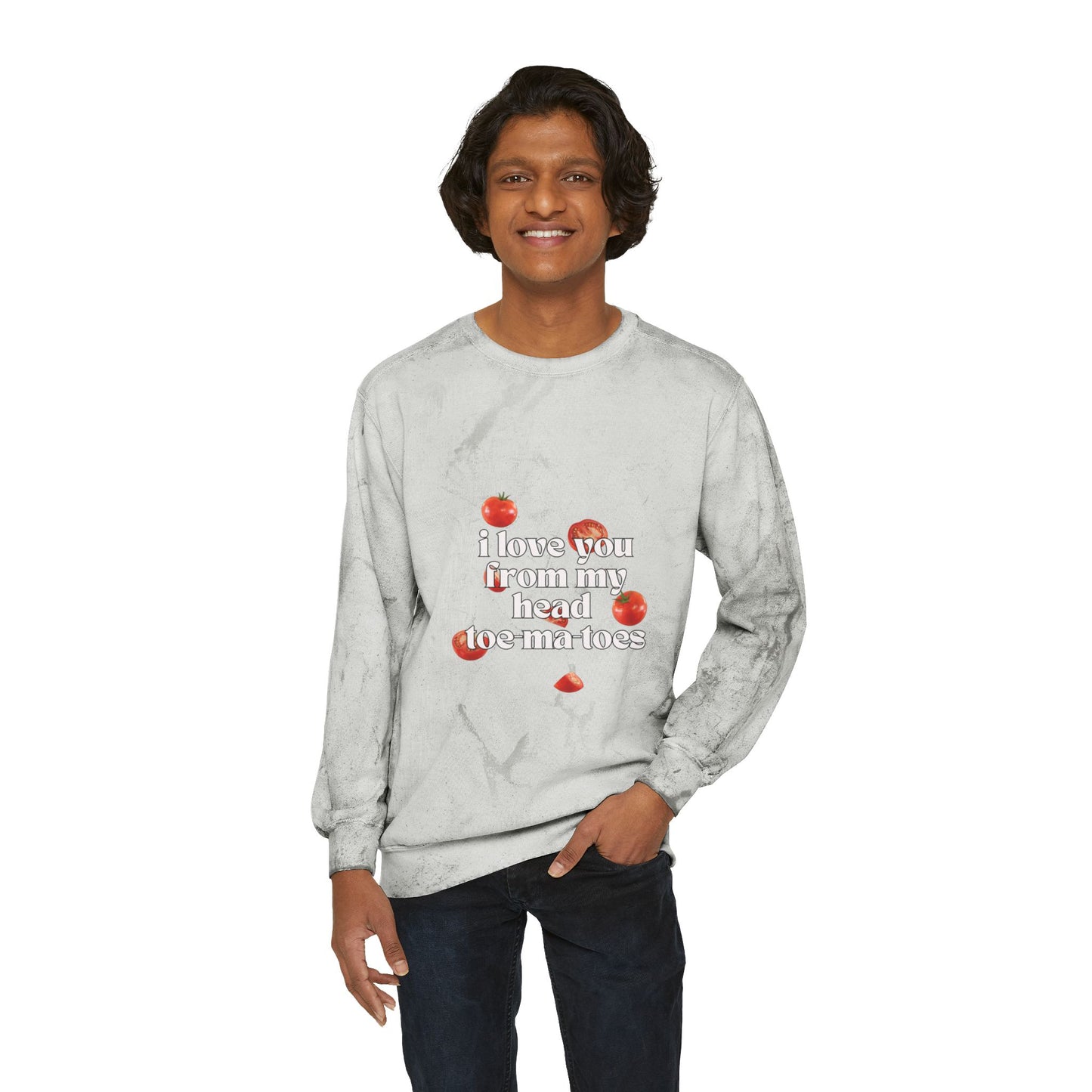 I Love You From My Head Toe-ma-toes SmileandLaughTees Unisex Color Blast Crewneck Sweatshirt