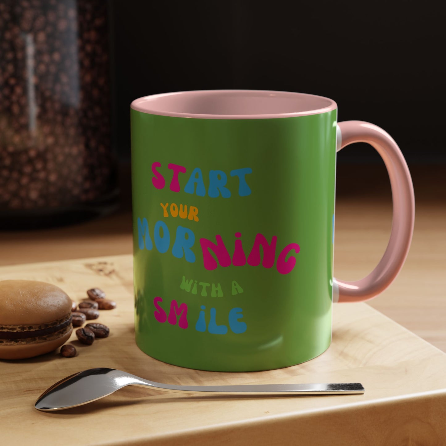 Start youre Morning with a Smile SmileandLaughTees Accent Coffee Mug (11, 15oz)