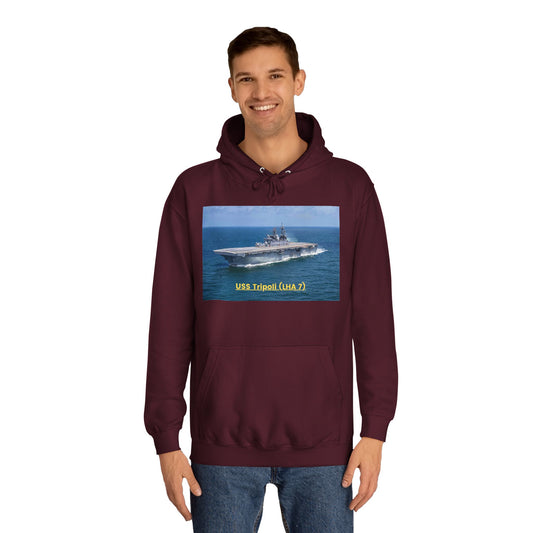 USS Tripoli (LHA 7) Navy POD Smileandlaughtees Unisex College Hoodie