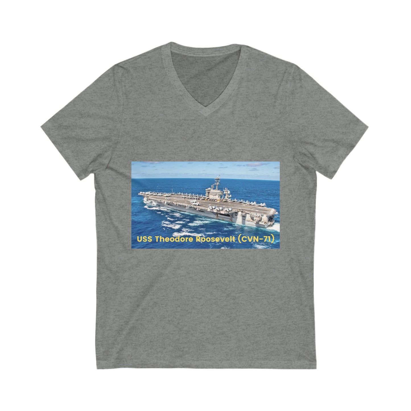 USS Theodore Roosevelt (CVN-71) Unisex Jersey Short Sleeve V-Neck Tee T-Shirt