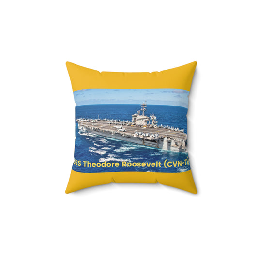 USS Theodore Roosevelt (CVN-71) Navy POD Smileandlaughtees Spun Polyester Square Pillow