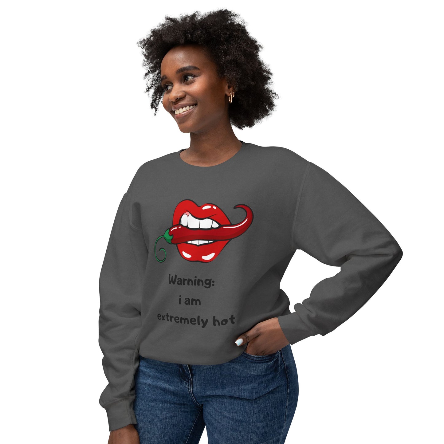 Warning I Am Extremely Hot SmileandLaughTees Unisex Lightweight Crewneck Sweatshirt