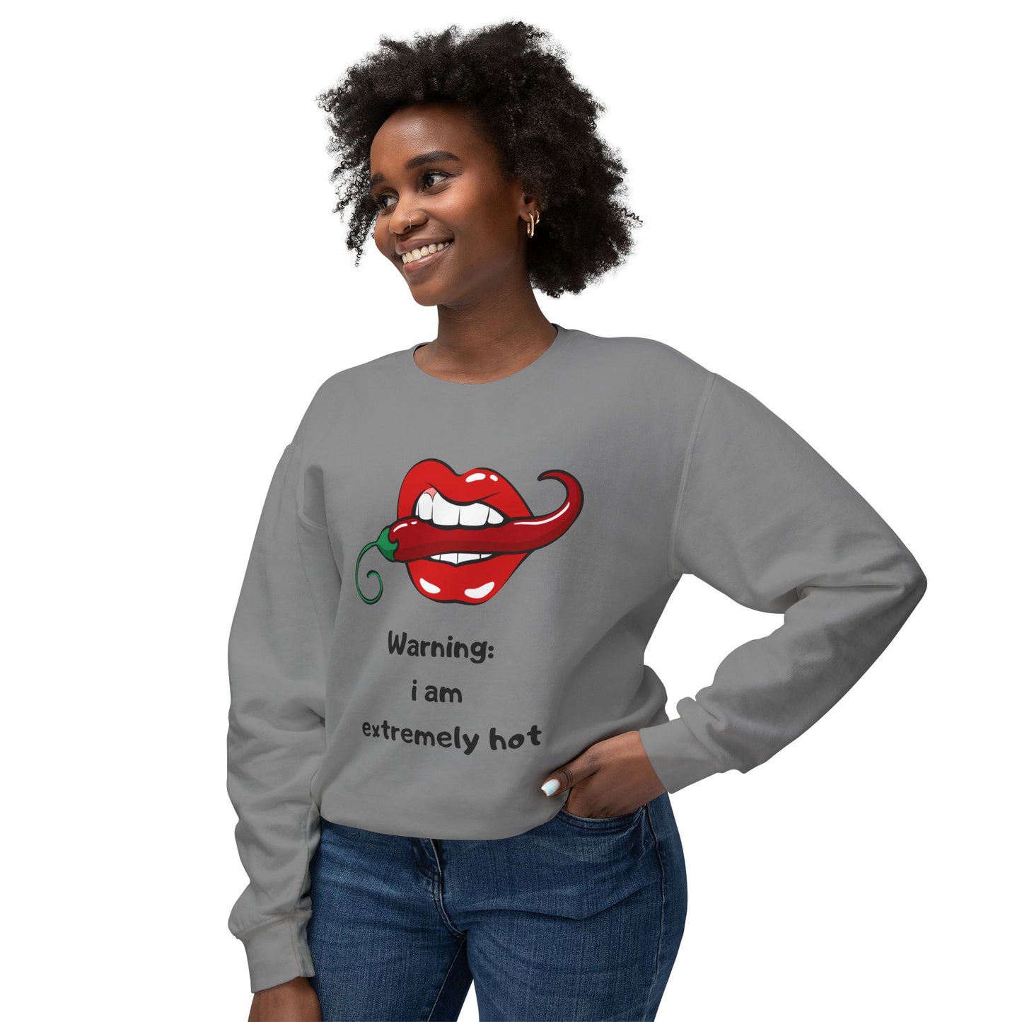 Warning I Am Extremely Hot SmileandLaughTees Unisex Lightweight Crewneck Sweatshirt