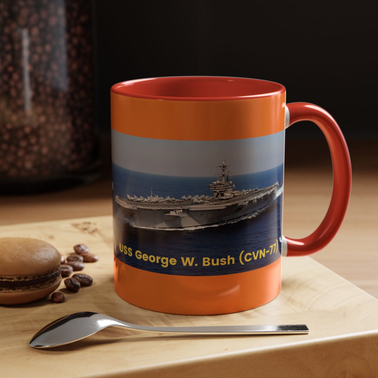 USS George W. Bush (CVN-77) Navy POD Smileandlaughtees Accent Coffee Mug (11, 15oz)