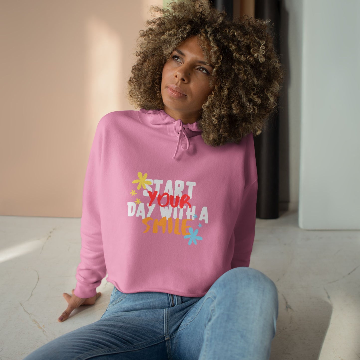 Start Your Day with a Smile SmileandLaughTees Crop Hoodie Sweatshirt