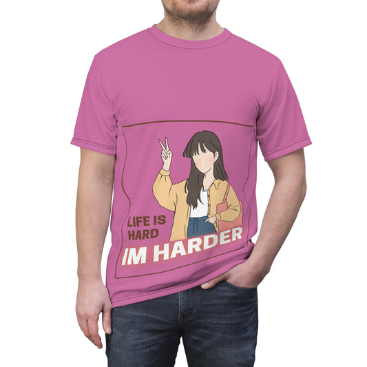 Life Is Hard Im Harder  SmileandLaughTees Unisex Cut & Sew T-Shirt (AOP)