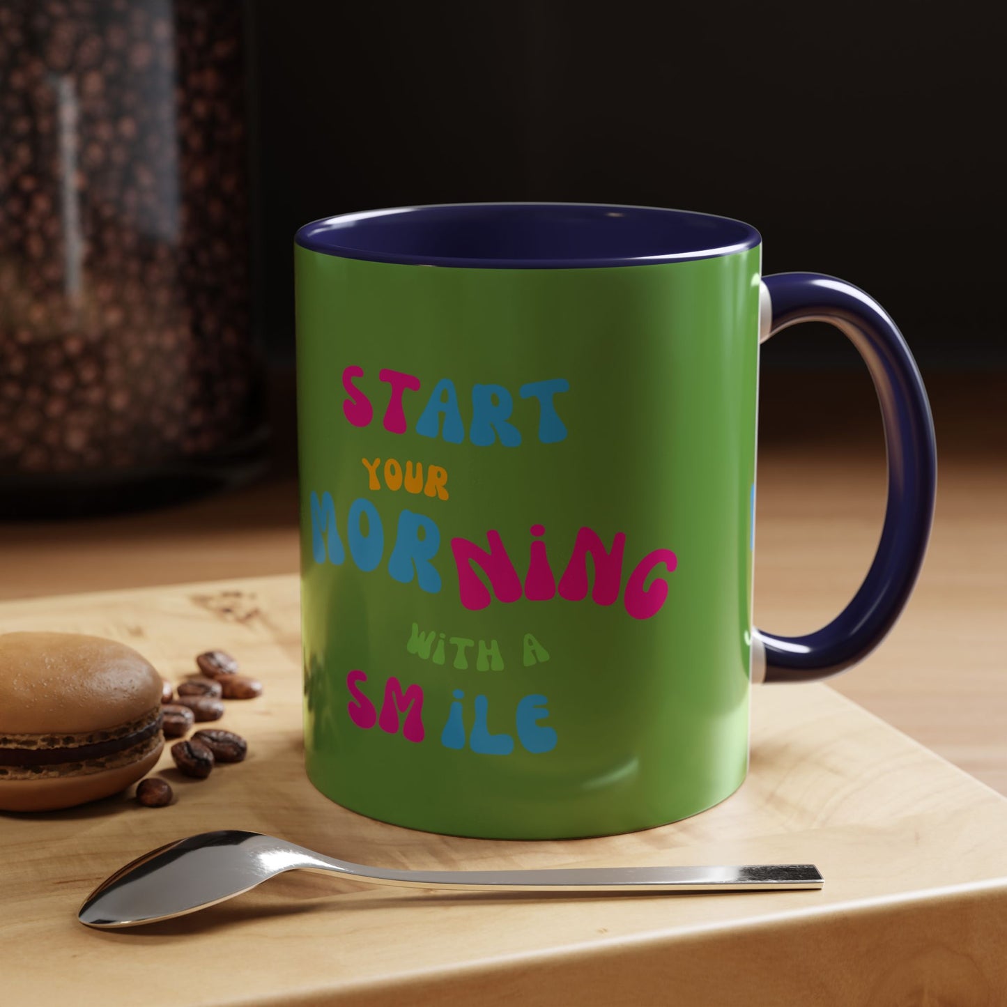 Start youre Morning with a Smile SmileandLaughTees Accent Coffee Mug (11, 15oz)