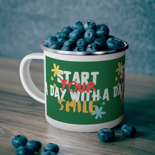 Start Your Day With A Smile SmileandLaughTees Enamel Camping Mug