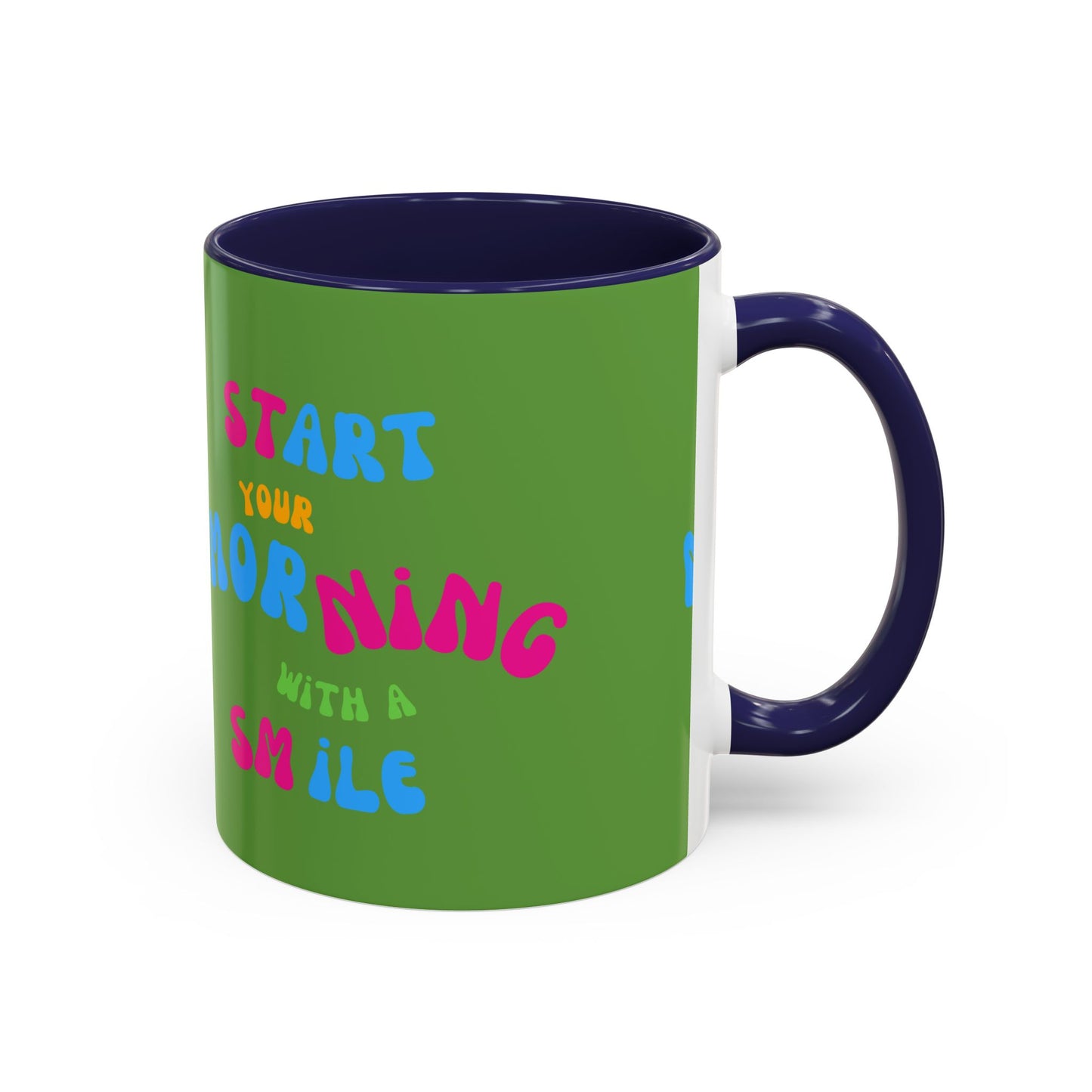 Start youre Morning with a Smile SmileandLaughTees Accent Coffee Mug (11, 15oz)