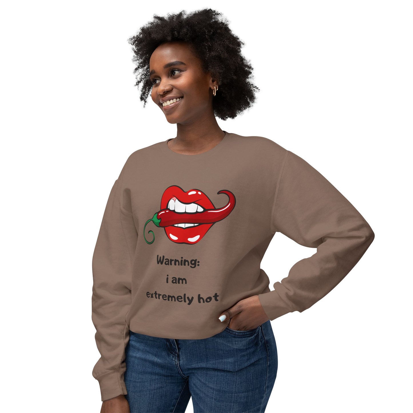 Warning I Am Extremely Hot SmileandLaughTees Unisex Lightweight Crewneck Sweatshirt