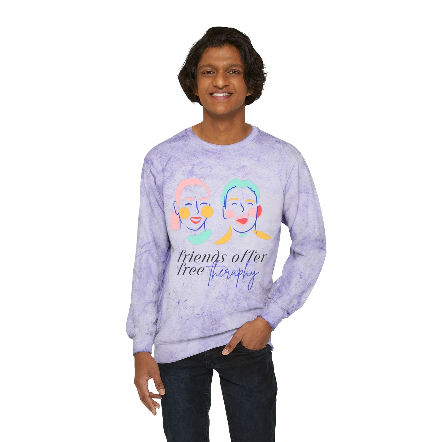 Friends Offer Free Therapy SmileandLaughTees Unisex Color Blast Crewneck Sweatshirt