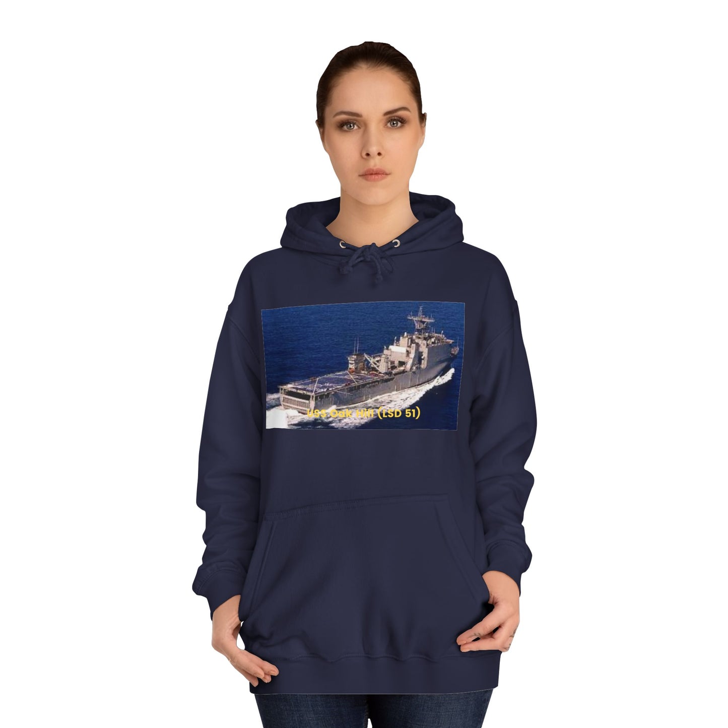 USS Oak Hill (LSD 51) Navy POD Smileandlaughtees  Unisex College Hoodie