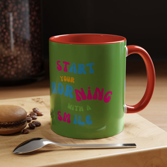 Start youre Morning with a Smile SmileandLaughTees Accent Coffee Mug (11, 15oz)