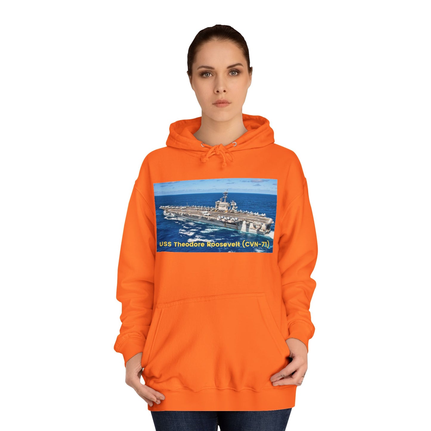 USS Theodore Roosevelt (CVN-71) Navy POD Smileandlaughtees Unisex College Hoodie