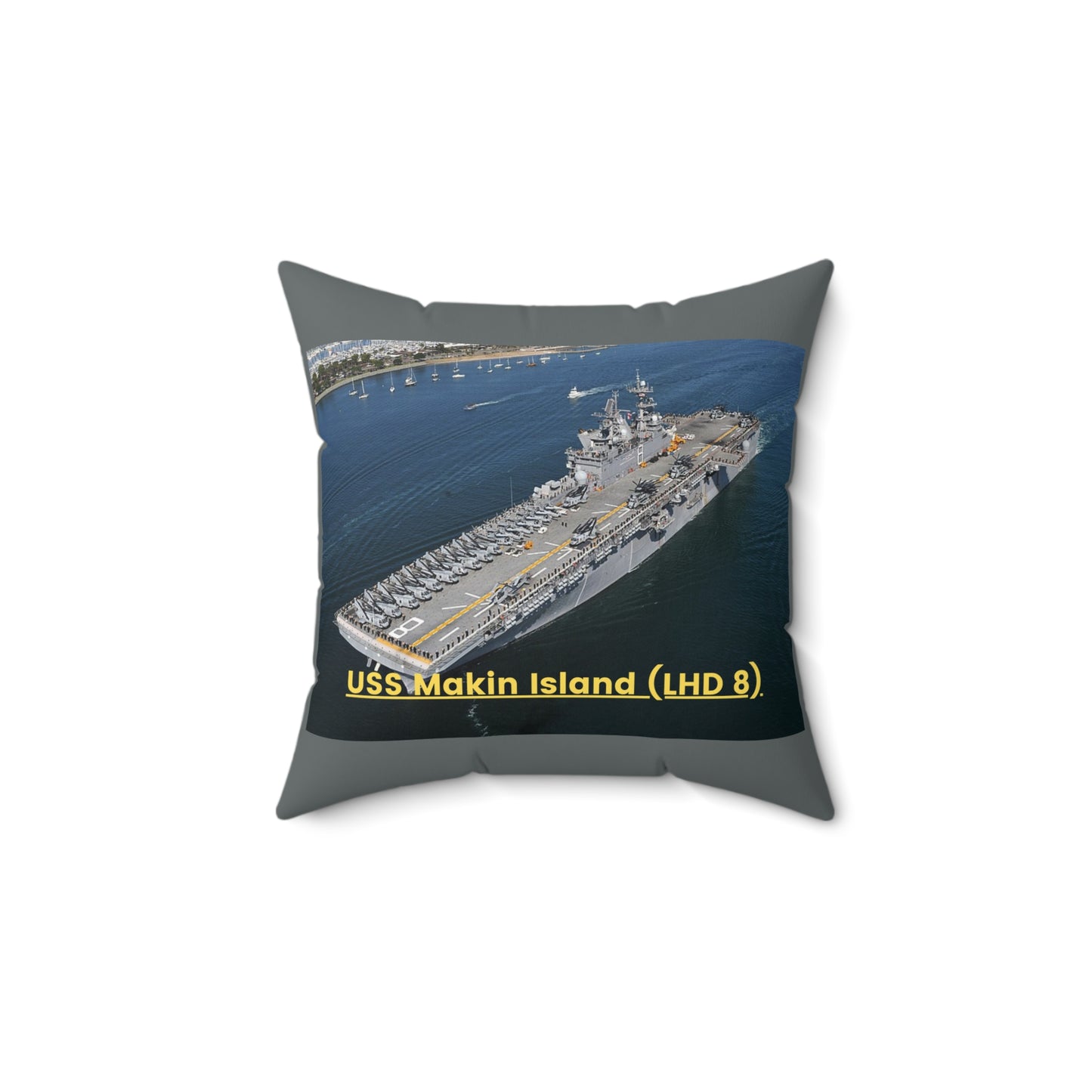 USS Makin Island (LHD 8) Navy POD Smileandlaughtees Spun Polyester Square Pillow