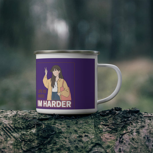 Life Is Hard Im Harder  SmileandLaughTees Enamel Camping Mug