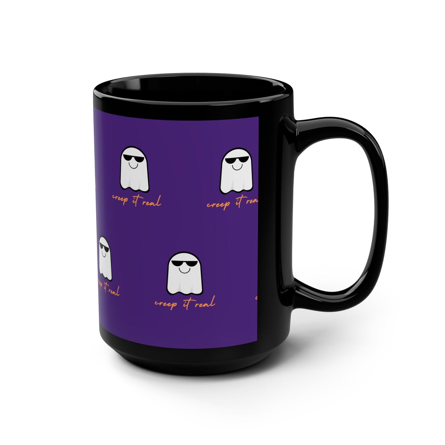 Creep It Real SmileandLaughTees Black Mug, 15oz