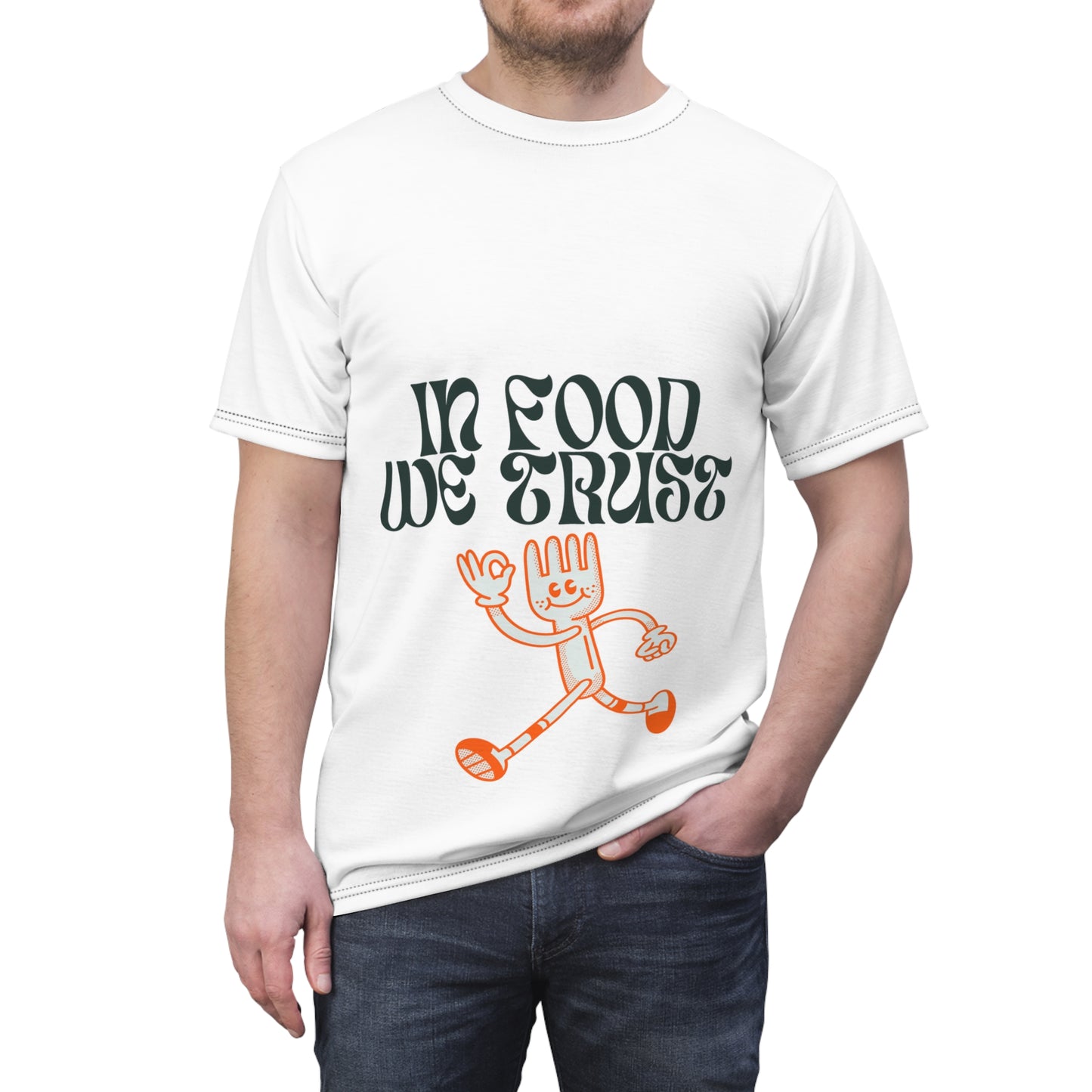 In Food We Trust SmileandLaughTees Unisex Cut & Sew T-Shirt (AOP)