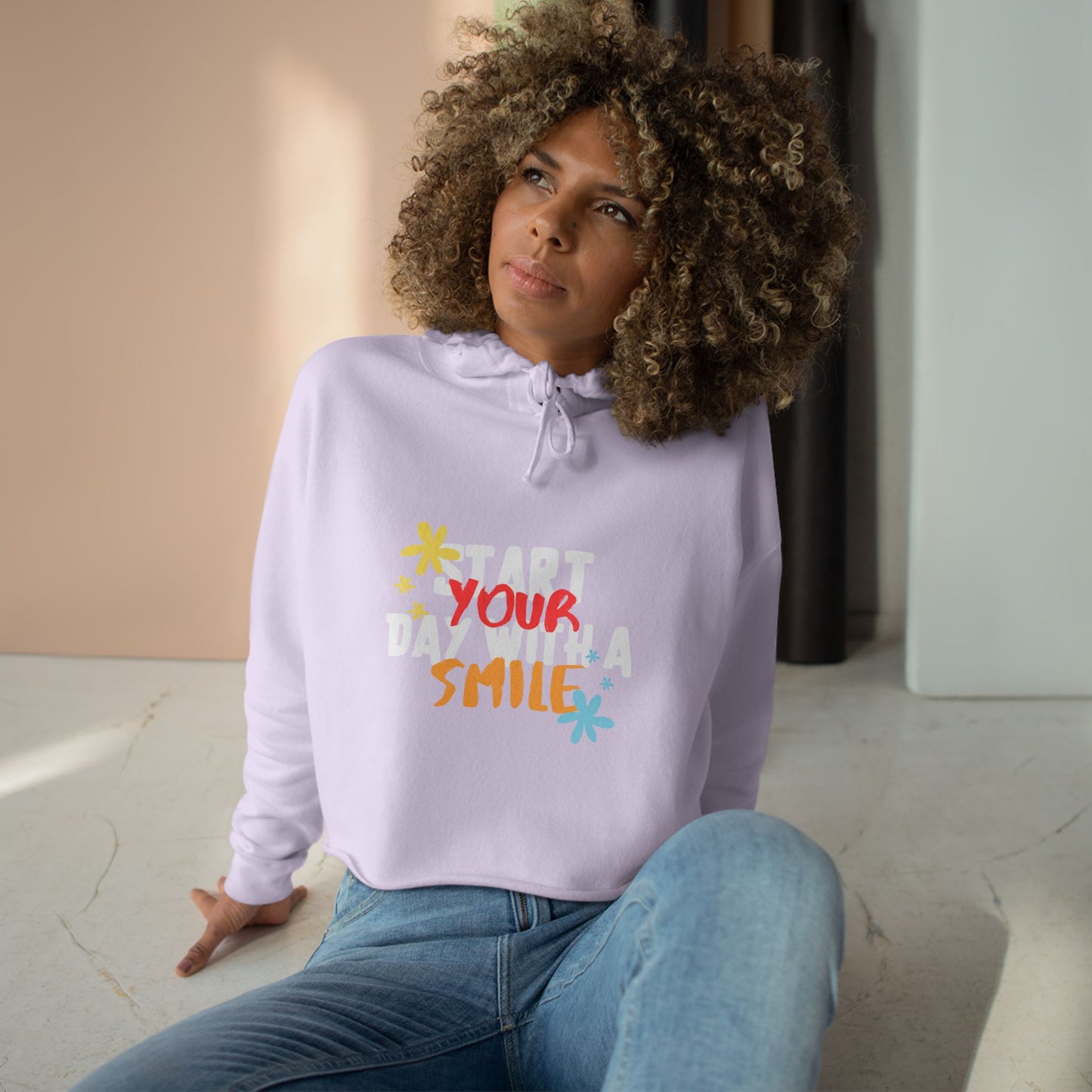 Start Your Day with a Smile SmileandLaughTees Crop Hoodie Sweatshirt