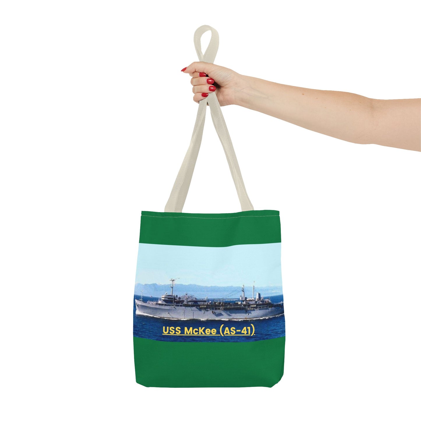 USS McKee (AS-41) Navy POD Smileandlaughtees Tote Bag (AOP)