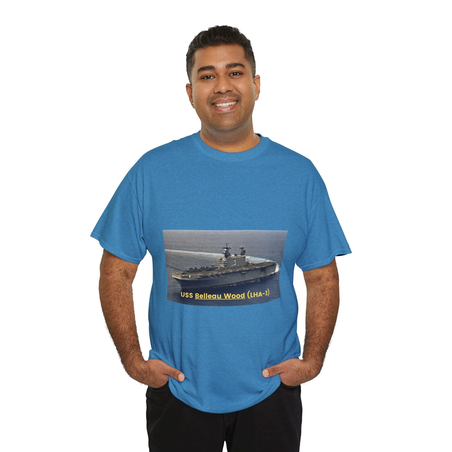 USS Belleau Wood (LHA-3) Navy POD Smileandlaughtees Unisex Heavy Cotton Tee T-Shirt