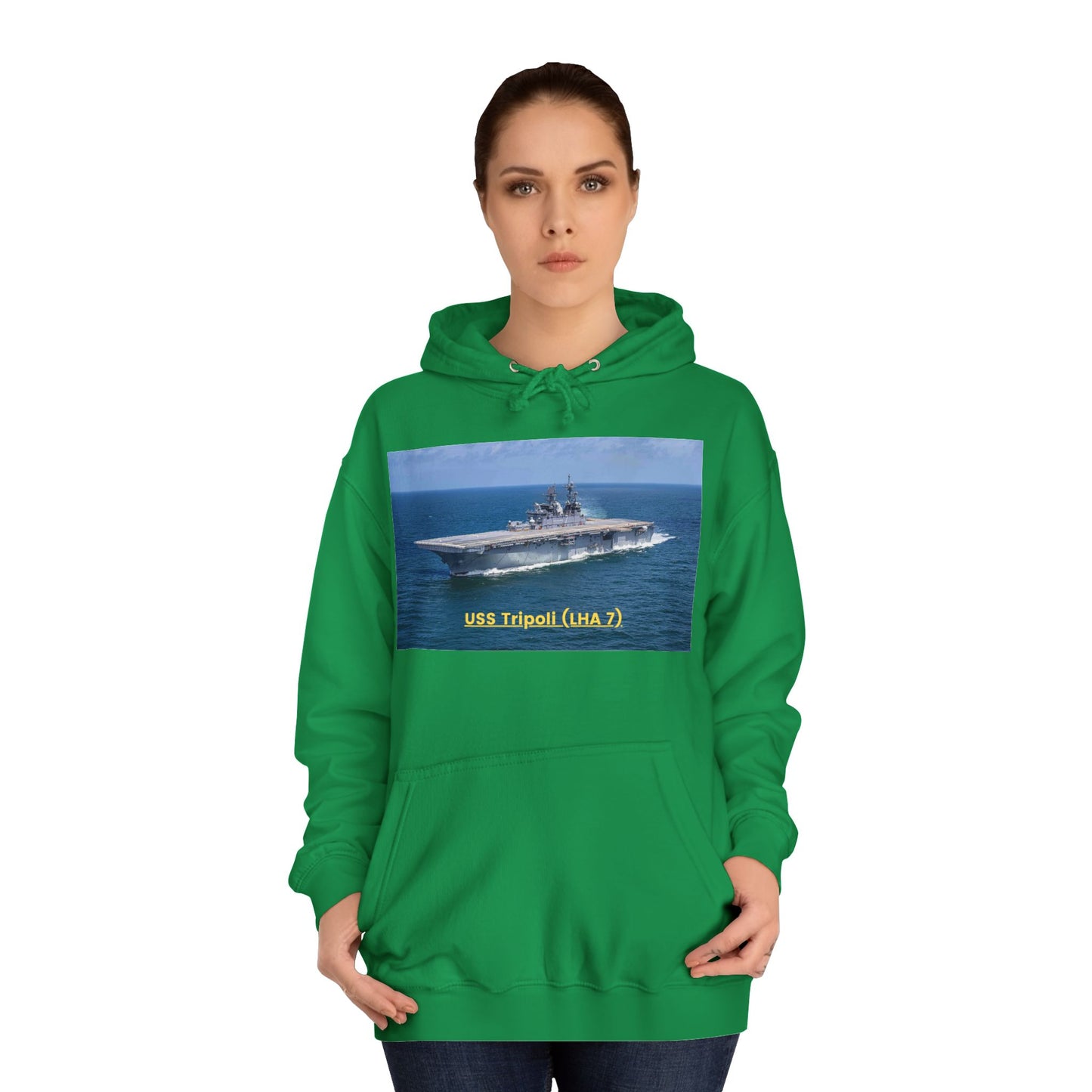 USS Tripoli (LHA 7) Navy POD Smileandlaughtees Unisex College Hoodie